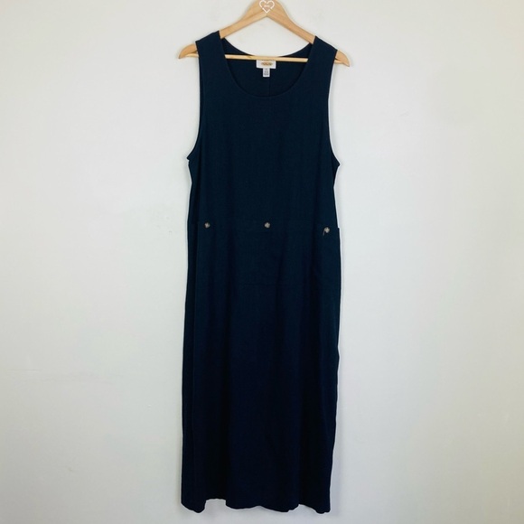 Talbots navy blue linen blend Lagenlook sleeveless midi dress. Size 12 - Picture 1 of 5